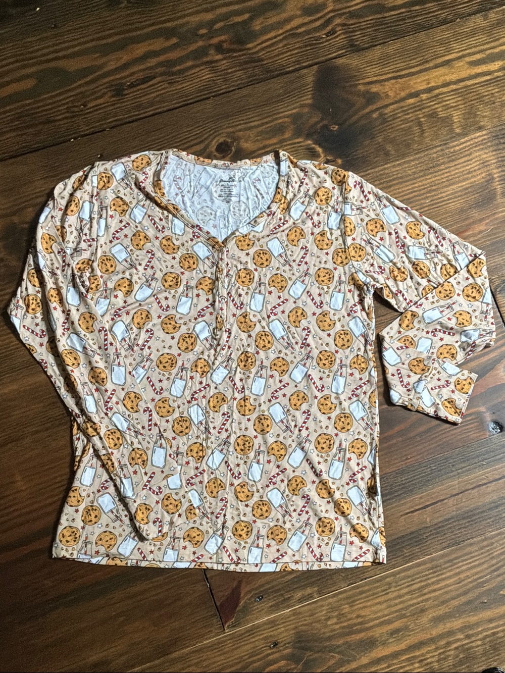Women’s Cream Cookie & Milk Print Long-Sleeve Button Top